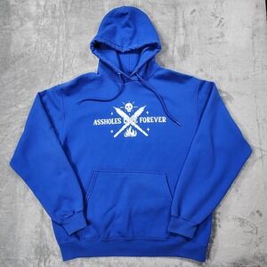A**holes Live Forever Hoodie Sweatshirt Large Blue‎ Skull